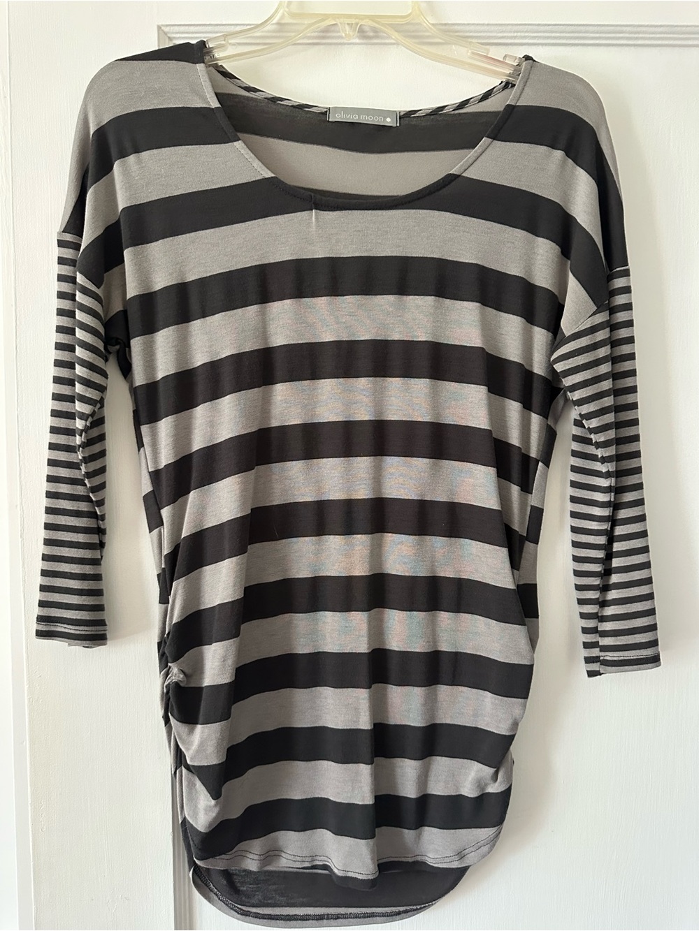 Olivia Moon Black and Gray Striped 3/4 Sleeve Tunic